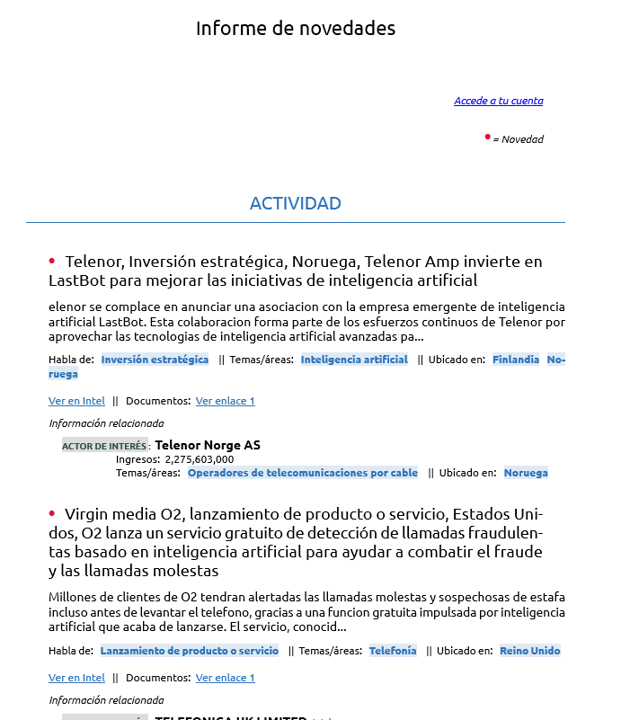 Módulo actividad I+D+i Consultora Inteligencia de Negocios. Plataforma Business Intelligence. Oportunidades e información sobre mercados emergentes y clientes potenciales. Automatización IA